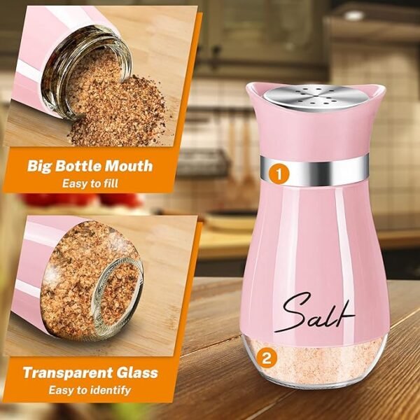 Pink Salt and Pepper Shakers Set with Holder - Image 2